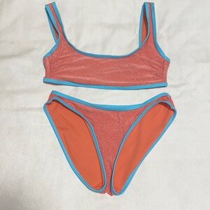 NOBO No Boundaries sparkling pink/peach with blue trim bikini - Sz medium